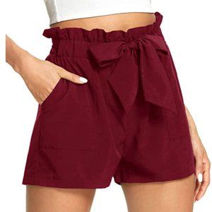 Romwe Women's Casual Elastic Waist Bowknot Shorts with Pockets